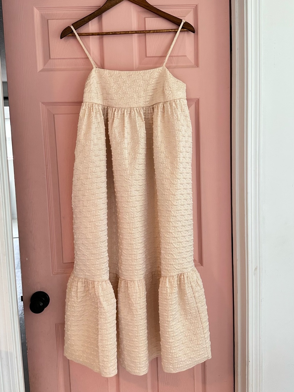 Kika Vargas Cream Textured Spaghetti-Strap Tiered Maxi Dress